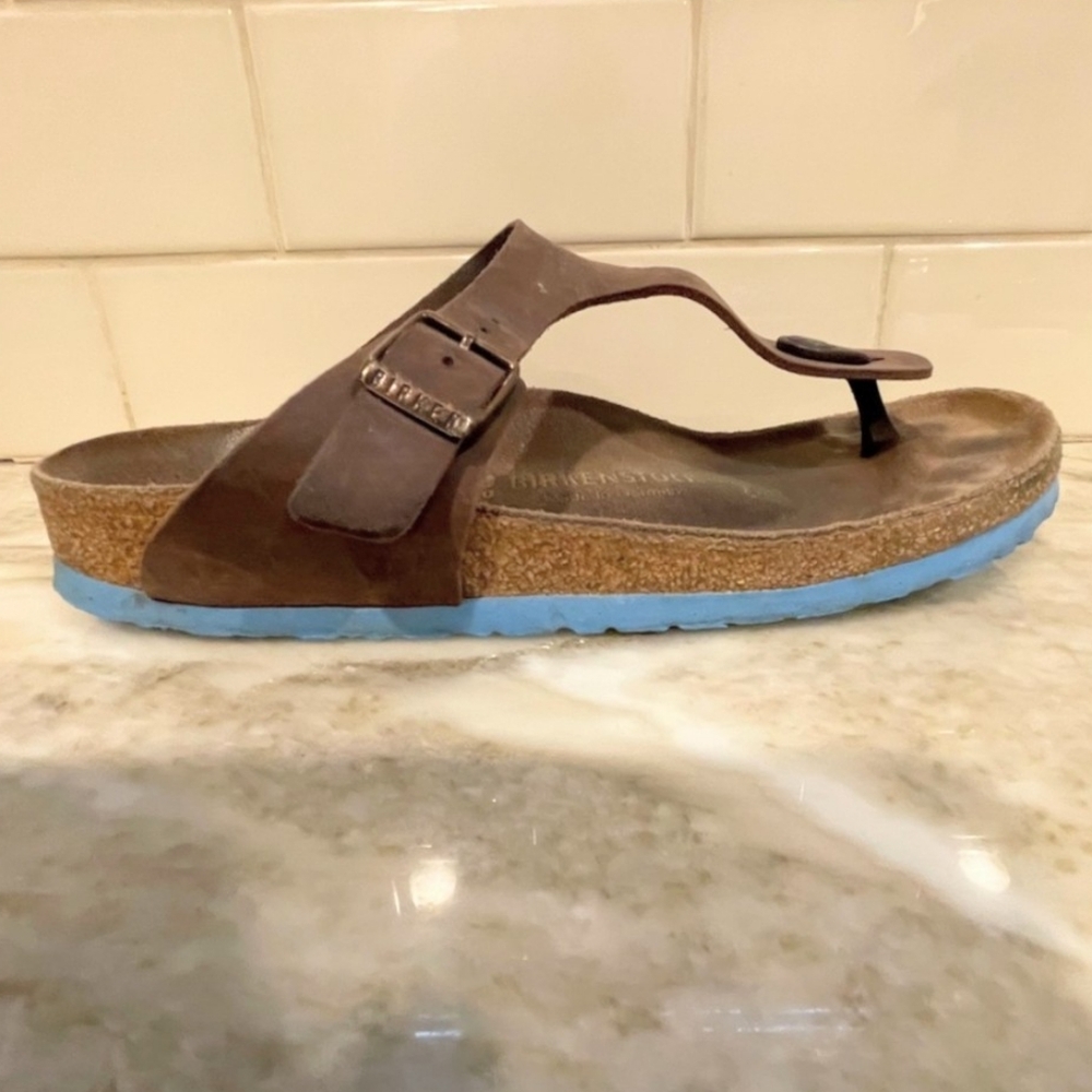 Birkenstock Gizeh Leather Thong Sandals Blue Heel